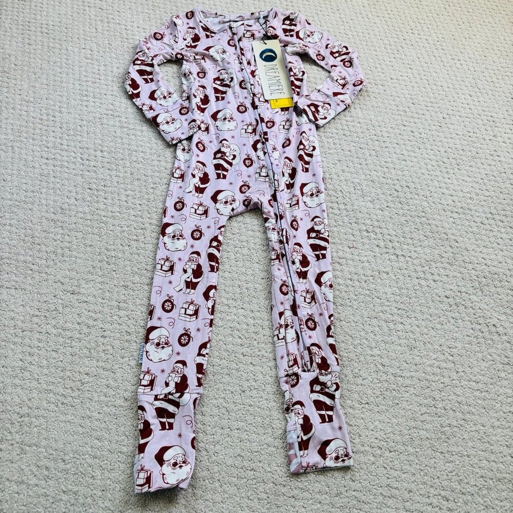 Dreamiere pink Santa bamboo one piece pajamas